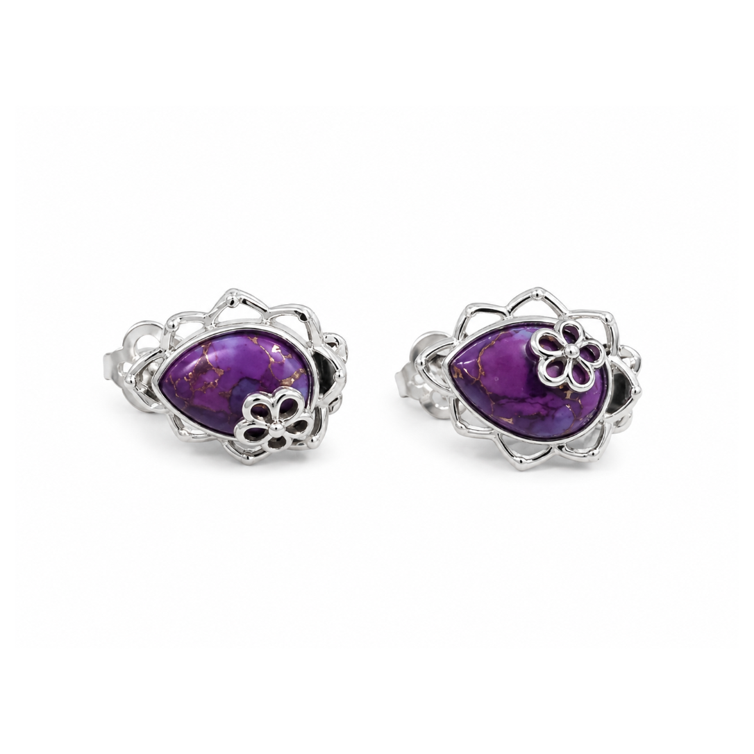 Purple Turquoise with Matrix and Sterling Clip On Earrings