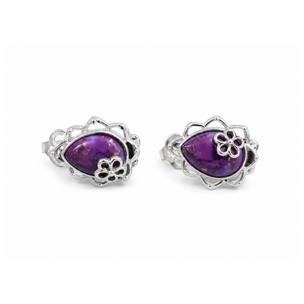 Purple Turquoise with Matrix and Sterling Clip On Earrings