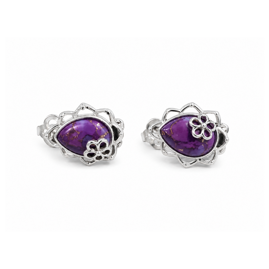 Purple Turquoise with Matrix and Sterling Clip On Earrings