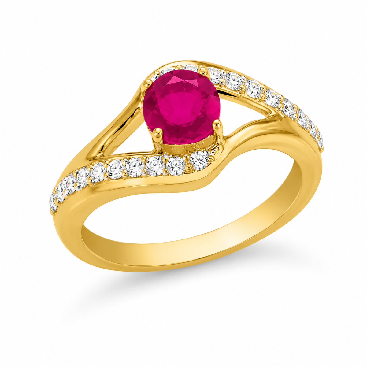 Ruby White Zircon and Gold over Sterling Ring