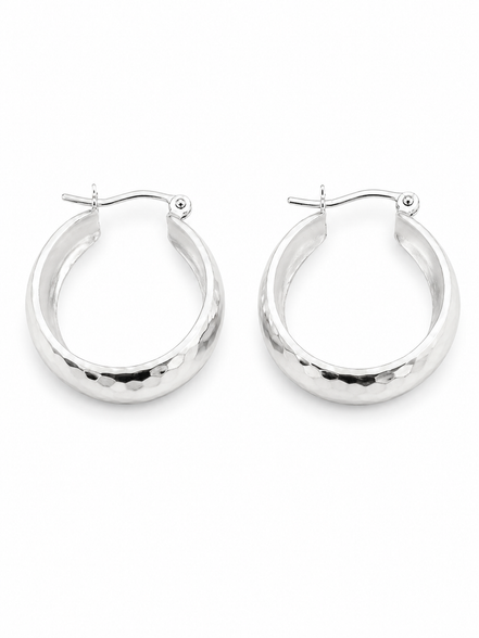 Sterling Hammered Wide Hoop Pierced Earrings