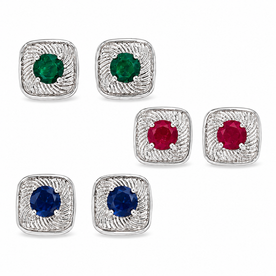 Multi Gemstone and Sterling Post Earrings Set of Three