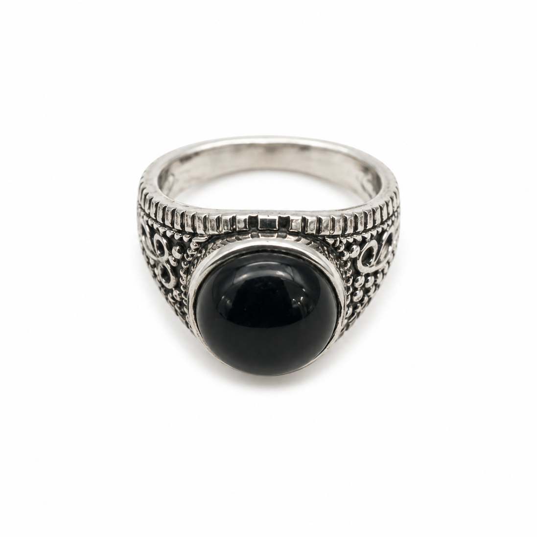 Black Onyx and Antiqued Sterling Ring