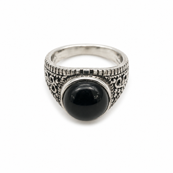 Black Onyx and Antiqued Sterling Ring