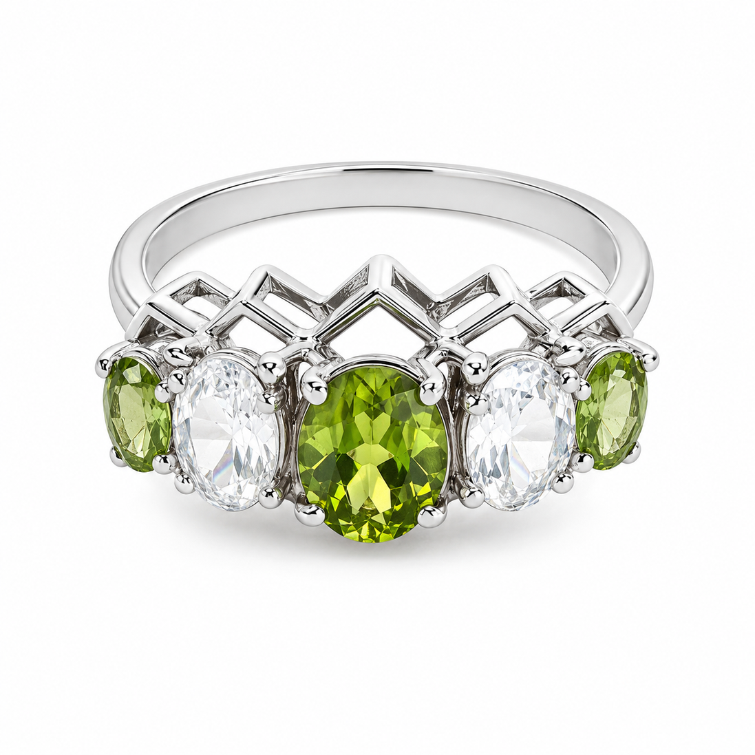 Peridot Blue Topaz and White Topaz Sterling Ring