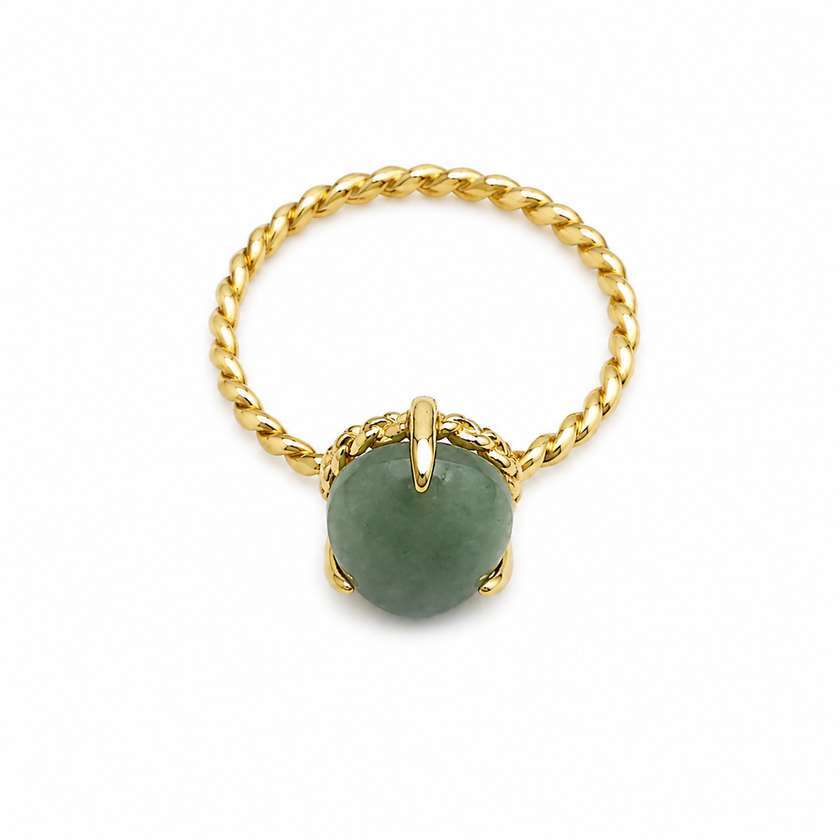 Green Aventurine and Gold over Sterling Ring