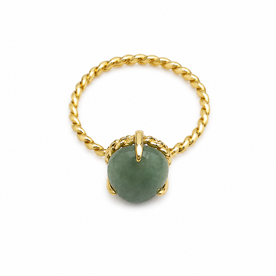 Green Aventurine and Gold over Sterling Ring