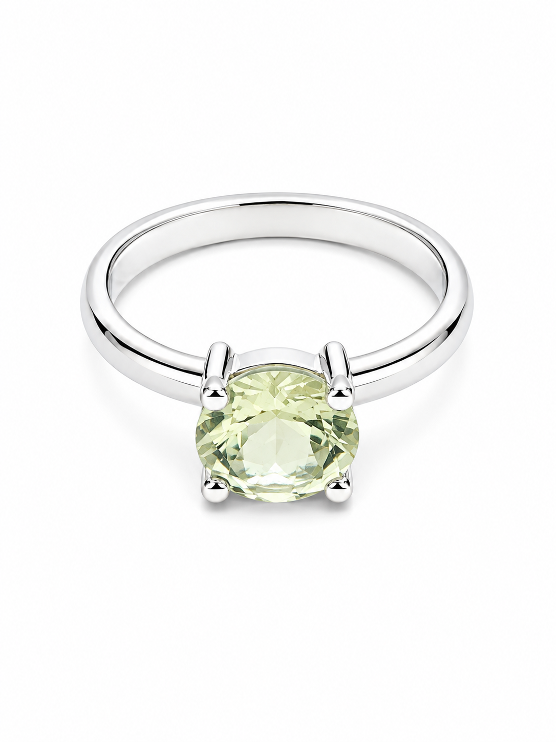 Faceted Green Amethyst and Sterling Ring