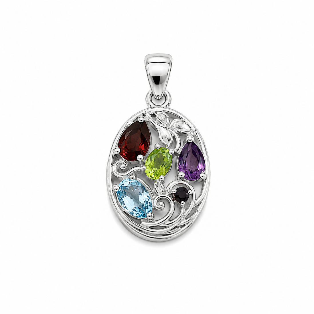 Multi Gemstone and Sterling Filigree Pendant
