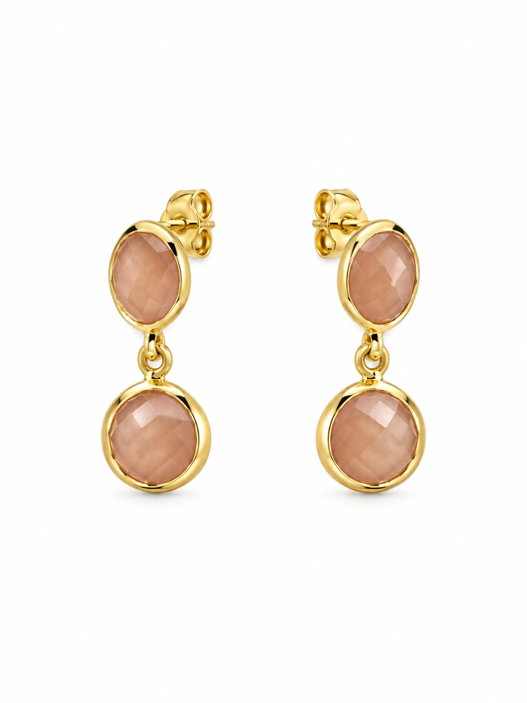 Peach Moonstone and Gold over Sterling Earrings