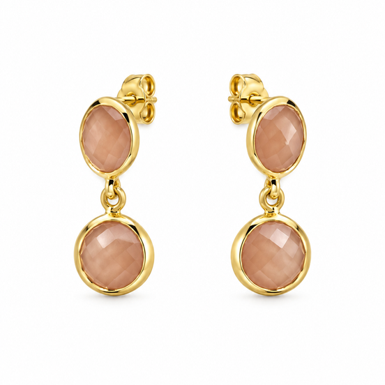 Peach Moonstone and Gold over Sterling Earrings