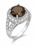 Smokey Quartz White Topaz and Sterling Halo Ring