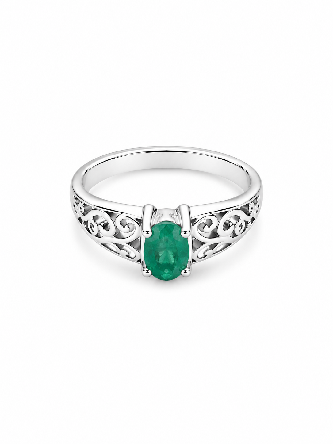 Emerald and Sterling Filigree Ring