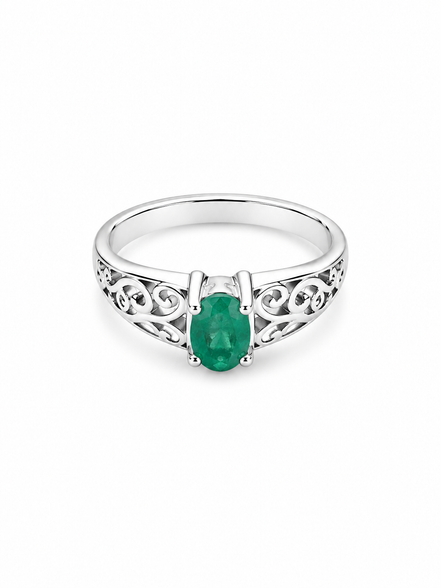 Emerald and Sterling Filigree Ring