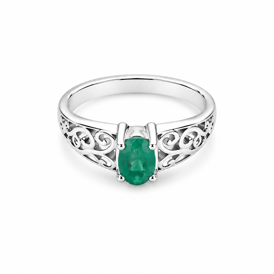 Emerald and Sterling Filigree Ring
