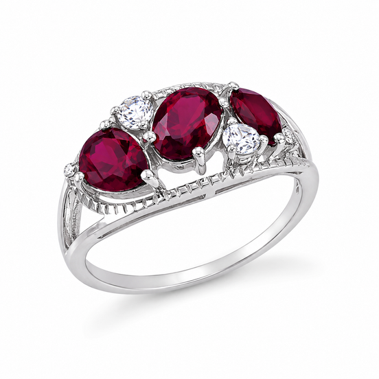 Garnet White Zircon and Sterling Ring