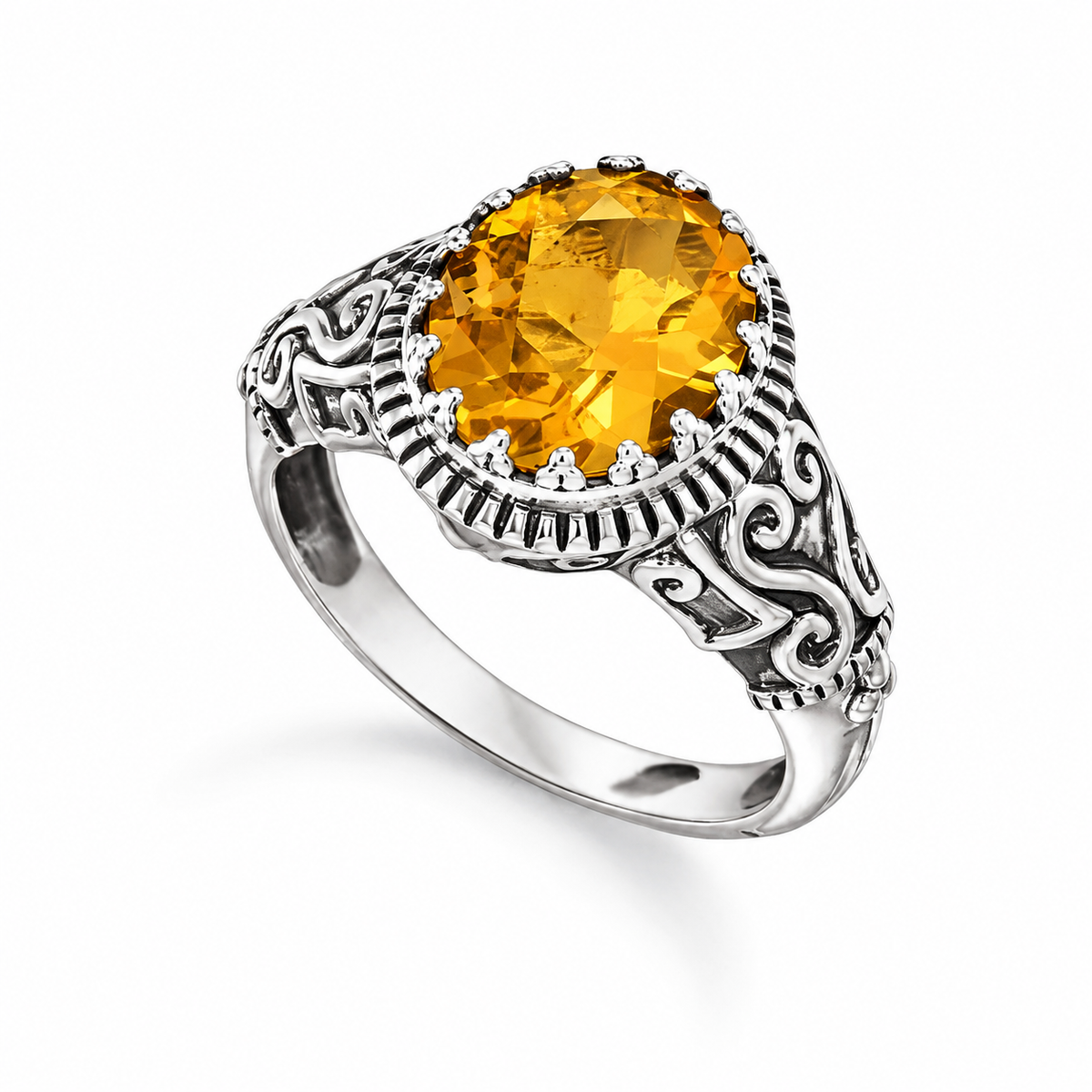 2.5 Carat Citrine and Antiqued Sterling Ring