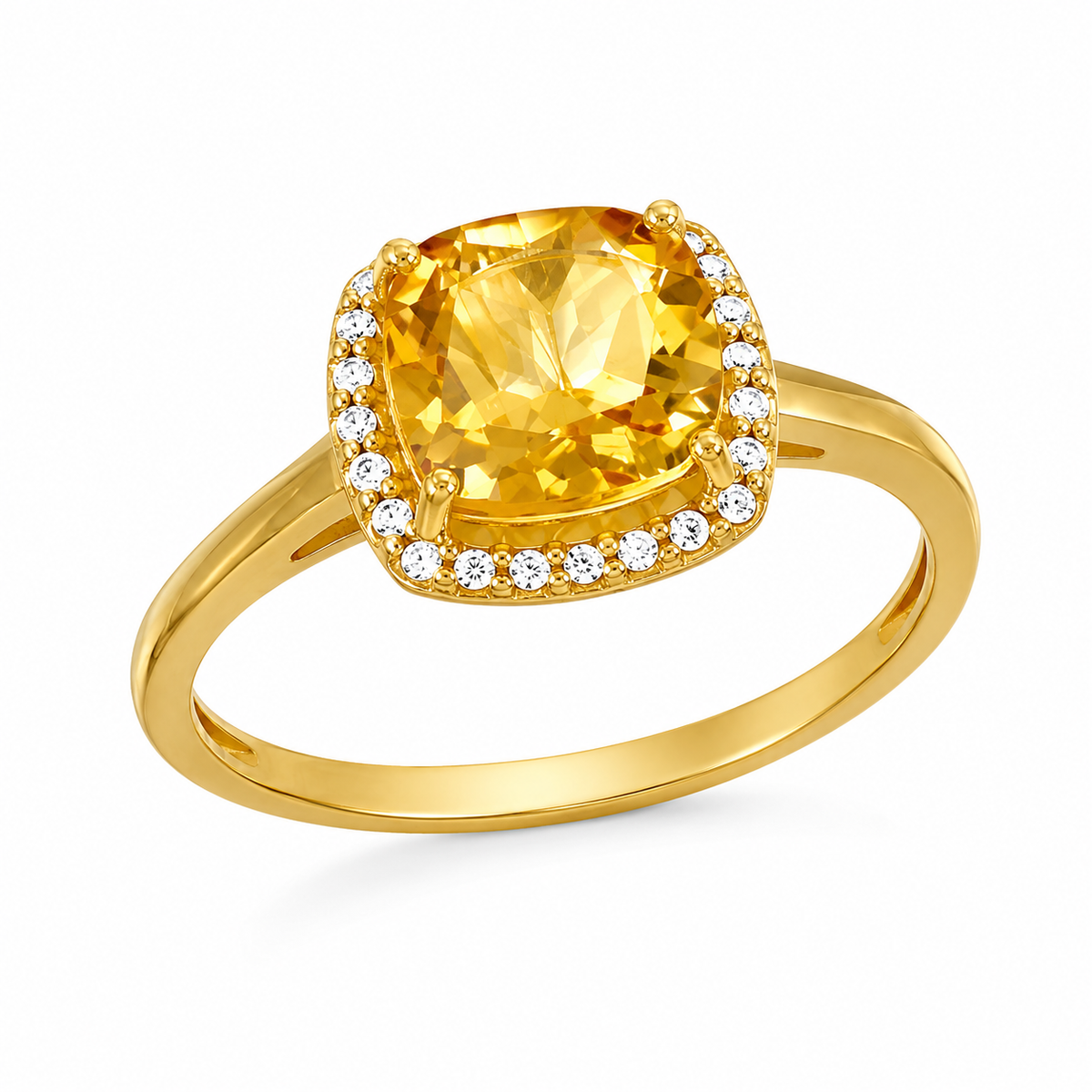 Citrine White Topaz and Gold over Sterling Ring