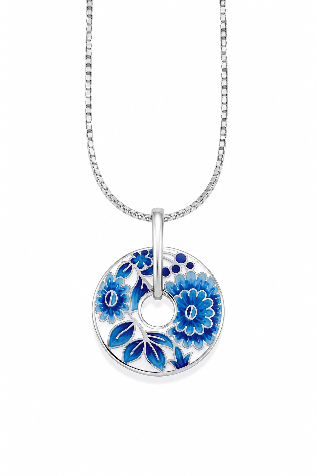 Enameled Sterling Vintage Floral Donut Pendant