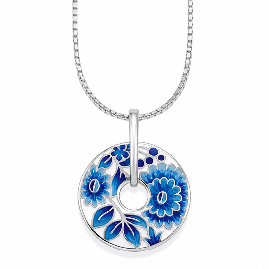Enameled Sterling Vintage Floral Donut Pendant