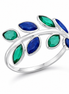 Blue Sapphire Emerald and Sterling Foliage Ring