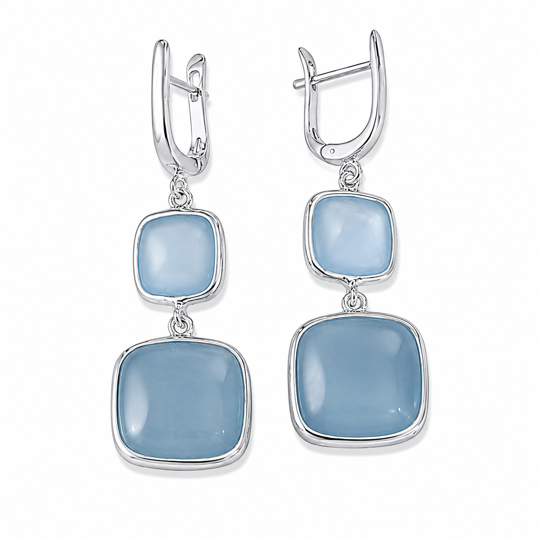 58 Carat TW Aquamarine and Sterling Huggie-Hoop Pierced Earrings