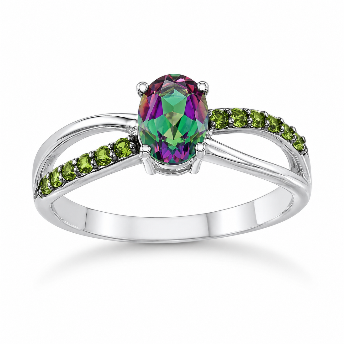 Mystic Green Topaz Chrome Diopside Sterling Ring