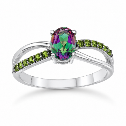 Mystic Green Topaz Chrome Diopside Sterling Ring