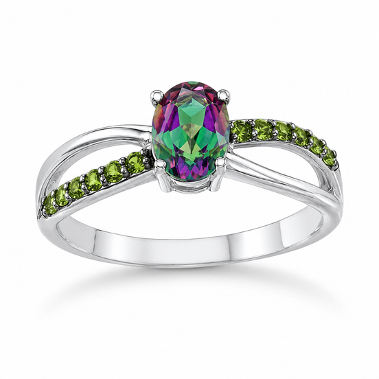 Mystic Green Topaz Chrome Diopside Sterling Ring