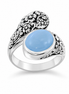 Blue Opal and Antiqued Sterling Bypass Ring