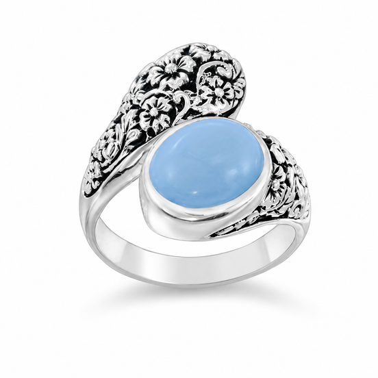 Blue Opal and Antiqued Sterling Bypass Ring
