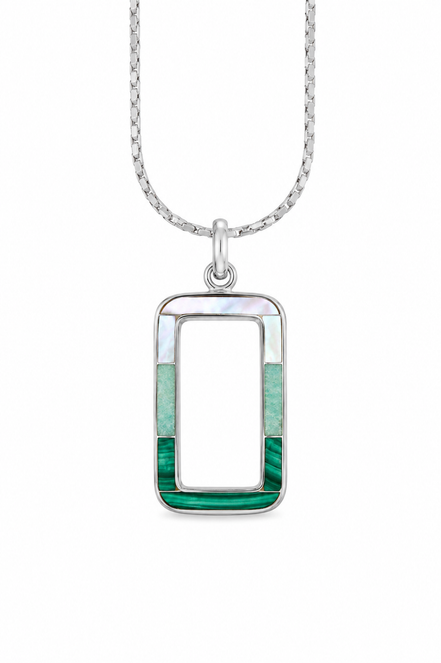 Mother of Pearl Amazonite Malochite and Sterling Pendant