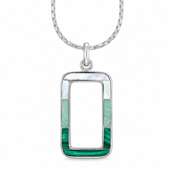 Mother of Pearl Amazonite Malochite and Sterling Pendant