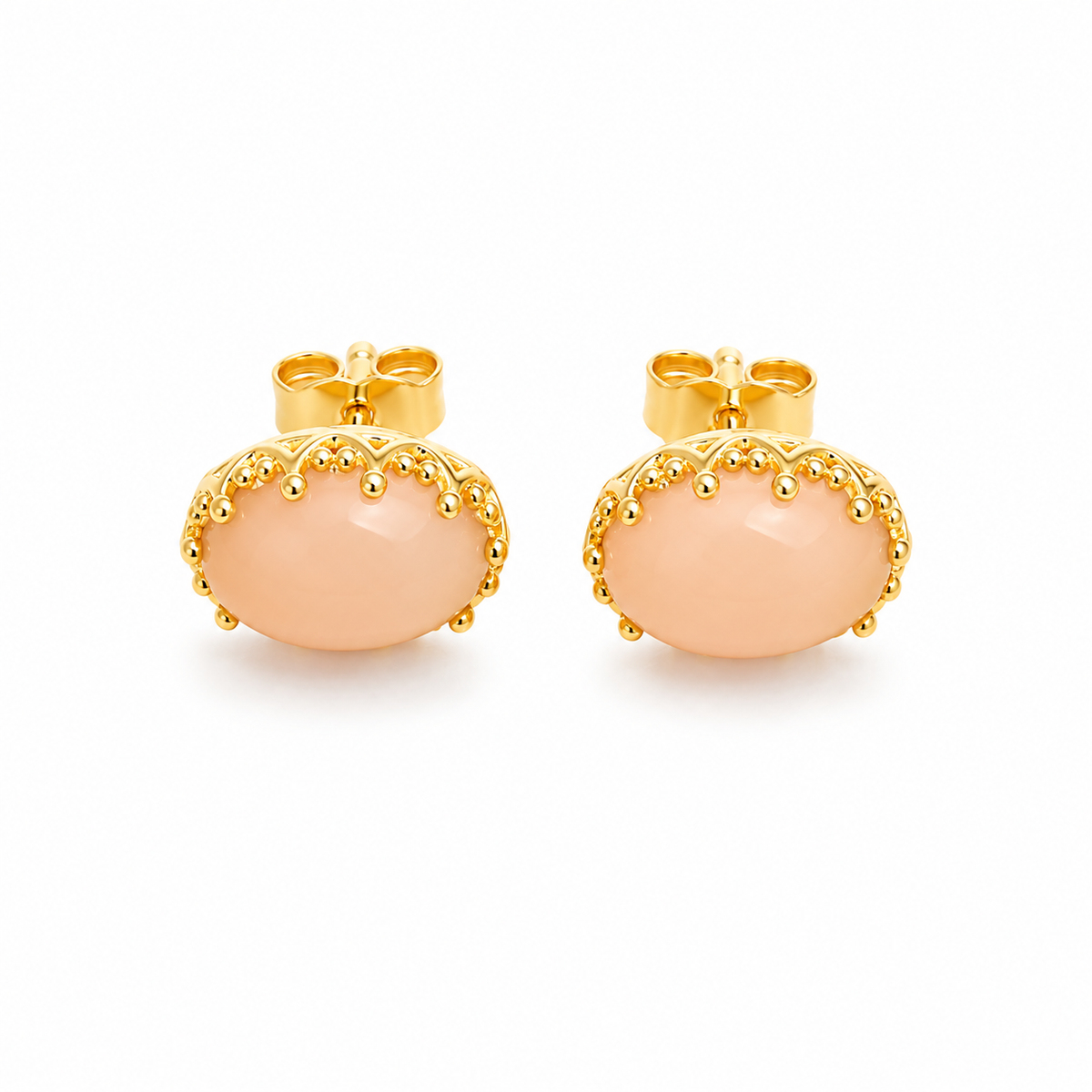 Peach Moonstone and Gold Over Sterling Post Earrings