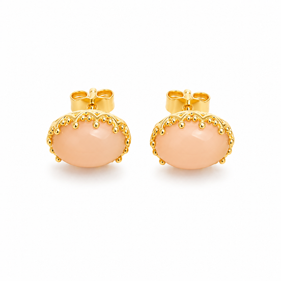 Peach Moonstone and Gold Over Sterling Post Earrings