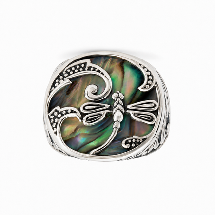 Abalone and Antiqued Sterling Dragonfly Ring