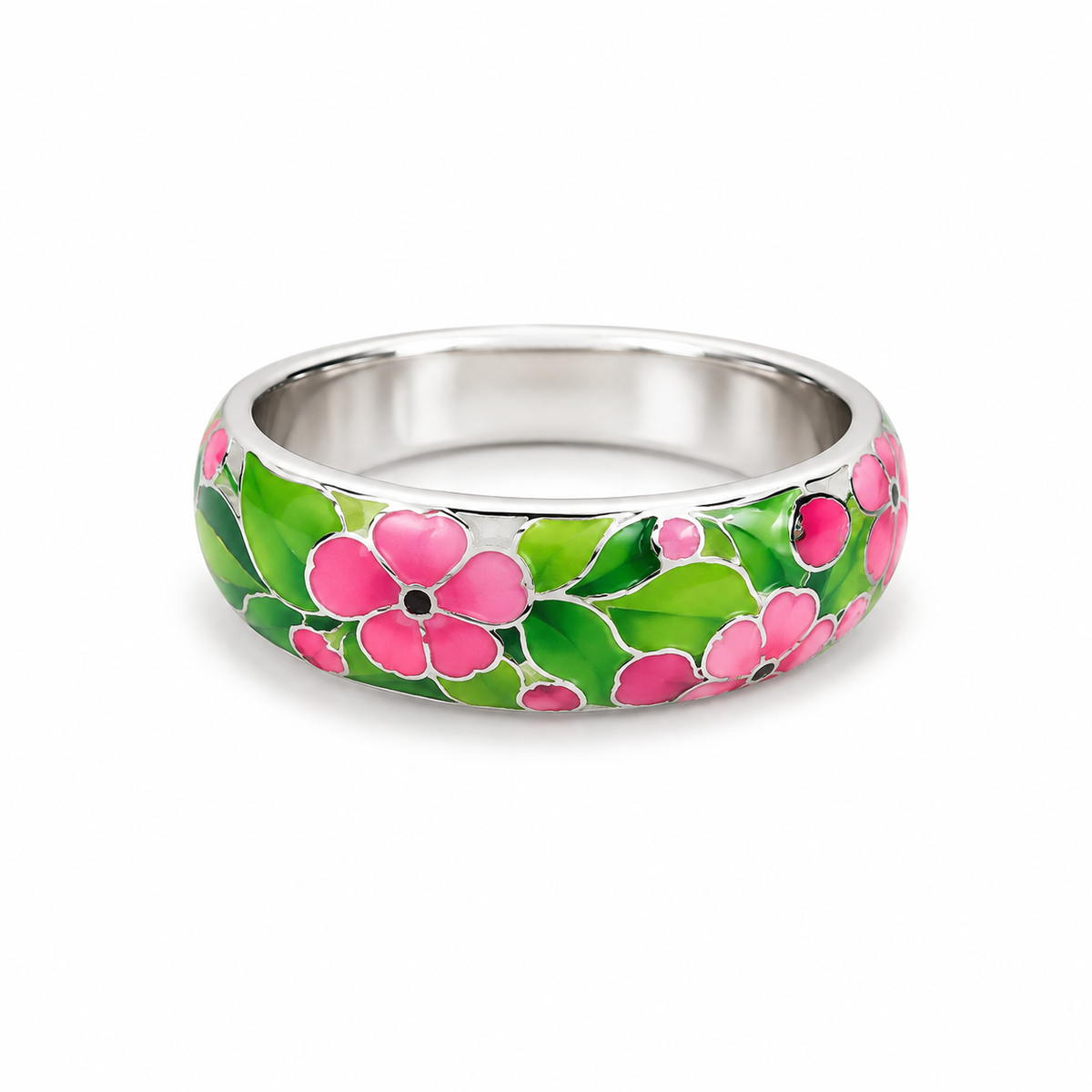 Enameled Sterling Beautiful Blossoms Ring