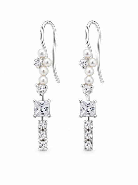 Freshwater Pearl CZ and Sterling Floral Earring Accent