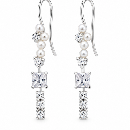 Freshwater Pearl CZ and Sterling Floral Earring Accent
