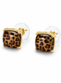 Leopard Print Cushion Shaped Gold Plated Earrings