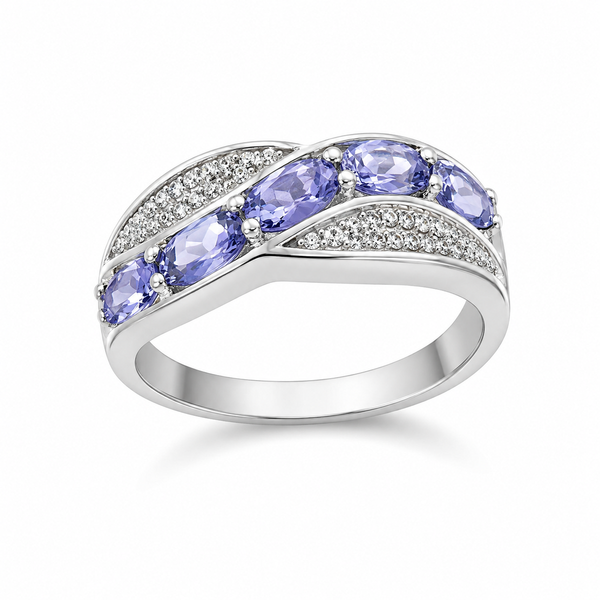 Tanzanite White Zircon and Sterling Band Ring