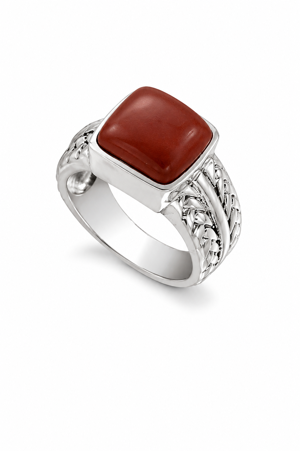 Red Jasper and Antiqued Sterling Braided Ring