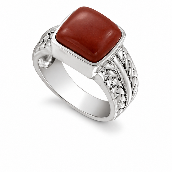 Red Jasper and Antiqued Sterling Braided Ring