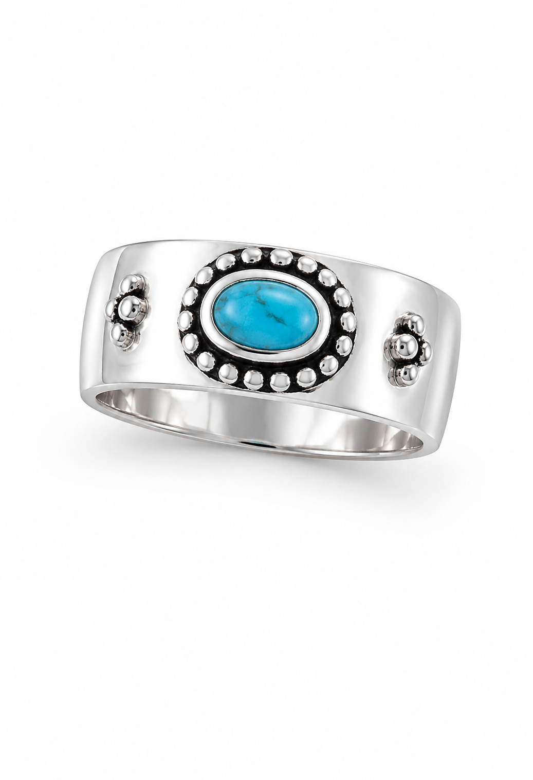 Turquoise and Antiqued Sterling Boho Ring