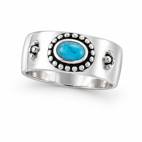 Turquoise and Antiqued Sterling Boho Ring