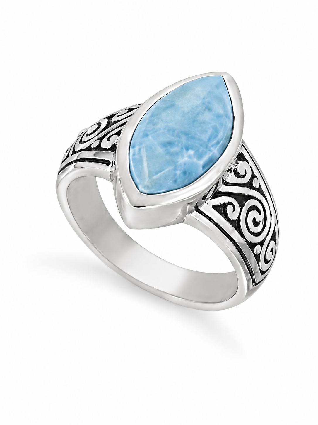 Larimar and Sterling Swirl Detailed Band Ring