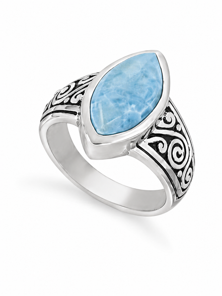Larimar and Sterling Swirl Detailed Band Ring