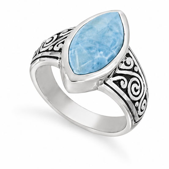 Larimar and Sterling Swirl Detailed Band Ring