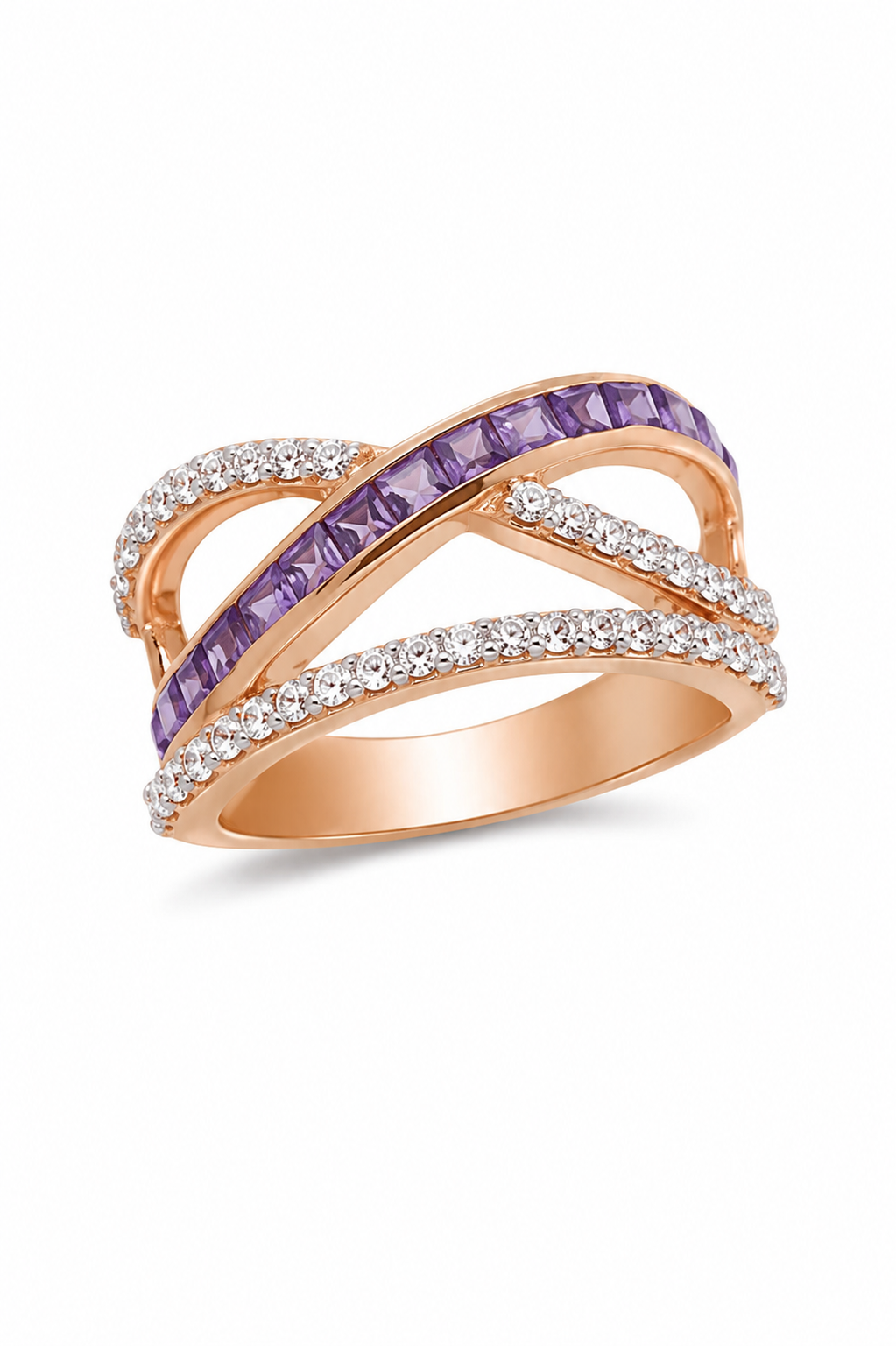 Amethyst White Zircon Rose Gold over Sterling Ring