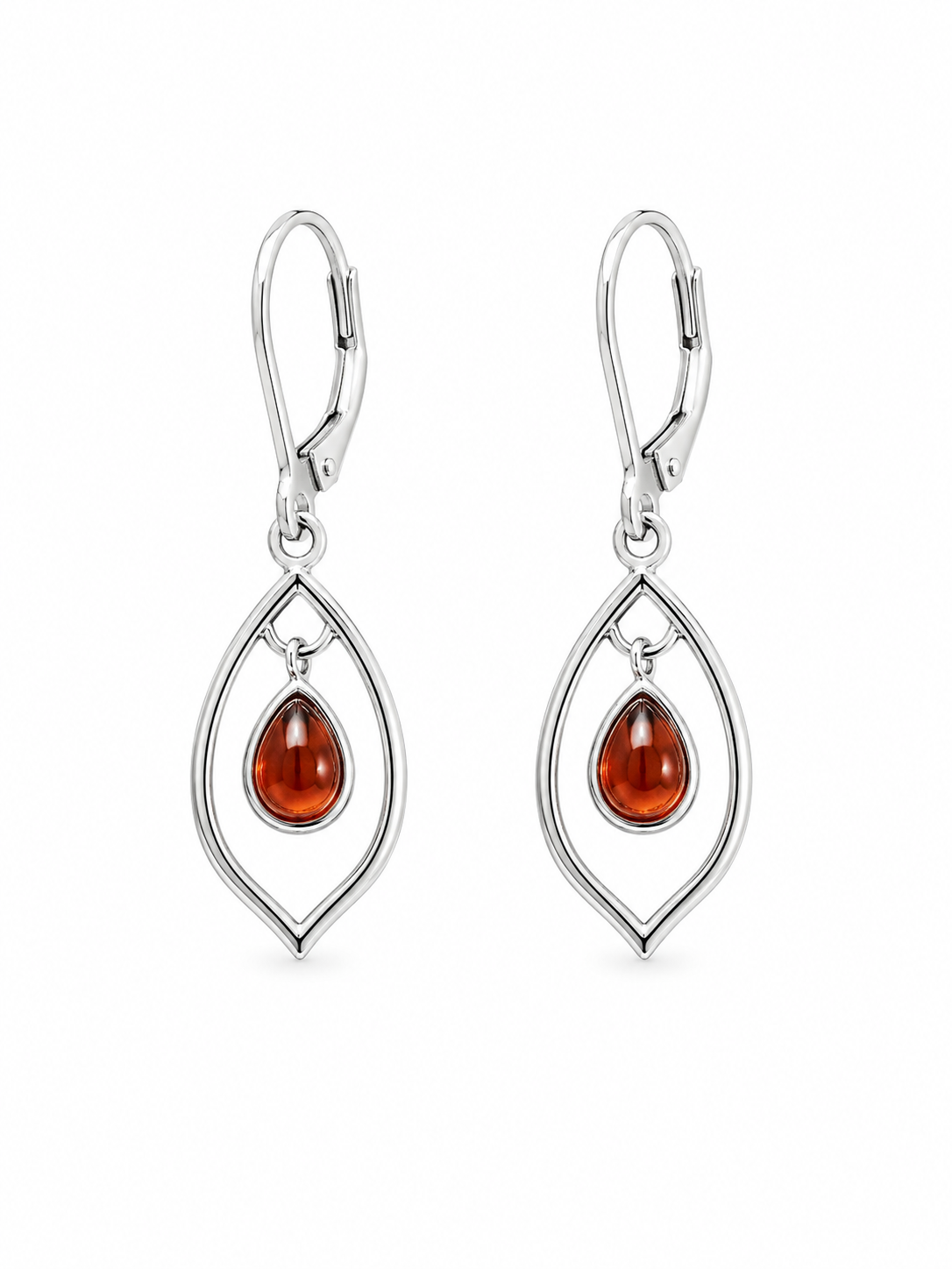 Amber and Sterling Dangle Leaverback Earrings